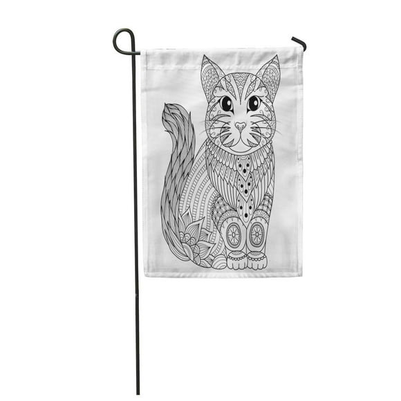 POGLIP Adult Drawing Zentangle Cat for Coloring Page Design Effect Tattoo and Bo Garden Flag Decorative Flag House Banner 12x18 inch