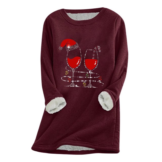 Promotions d'Été! Aqestyerly Hauts de Noël pour Femmes Liquidation Mode Féminine Impression de Noël Manches Régulières Hiver Ample Vacances Décontracté Col Rond Chemise Hauts