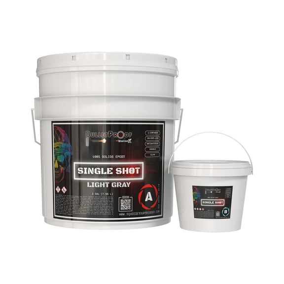 Bulletproof Resins: Single Shot |100% Solids Epoxy Resin Kit (3 Gallons) Solvent-Less, Two Component Gloss Coat Finish (LIGHT GREY) Combo-Low VOC! Perfect for Industrial Use, Garages, Floors & More!