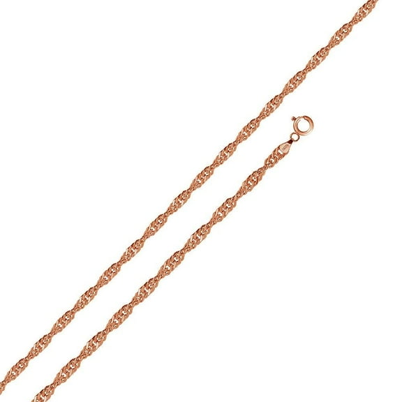 Rose Gold Plated 925 Sterling Silver Singapore 020 Chain 1.2mm Made in Italy 16" Jewelry Female