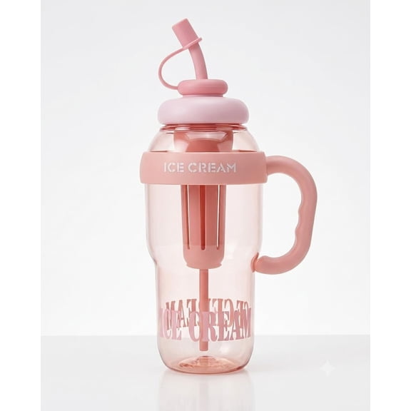 Tumbler Water Bottle 1300ml (22oz) with Straw and Lid - Large Capacity Aesthetic Ice Cream Design, Sports Water Bottle with Carry Handle & Infuser for Gym, School & Travel BPA Free (Pink)