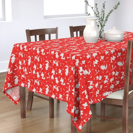 

Cotton Sateen Tablecloth 70 x 120 - Poinsettias Red Holiday Christmas Floral Botanical Mexico Flowers Xmas Print Custom Table Linens by Spoonflower