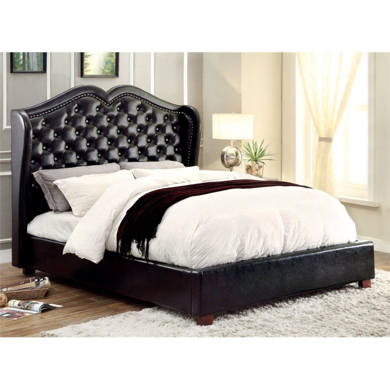 Furniture of America Harla Faux Leather California King Tufted Bed in