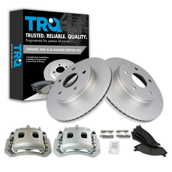 TRQ Front Brake Pad & Rotor Kit Brake Caliper Brake Pads Brake Rotor Ceramic Premium G-Coated Fits Select 2004-2006 Dodge Durango 2003-2005 Ram 1500