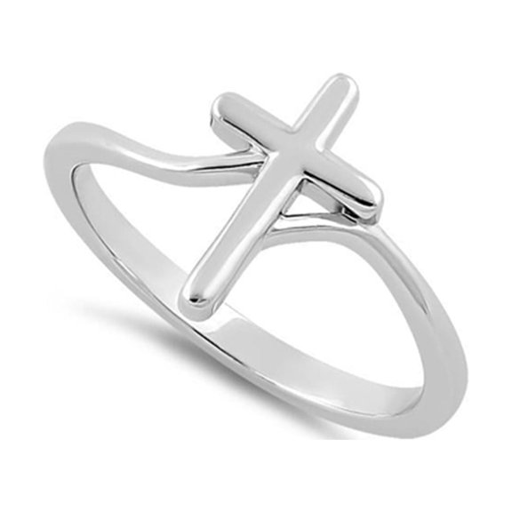 925 Sterling Silver Platinum Plated Fluid Cross Women Valentines Day Gifts Ring