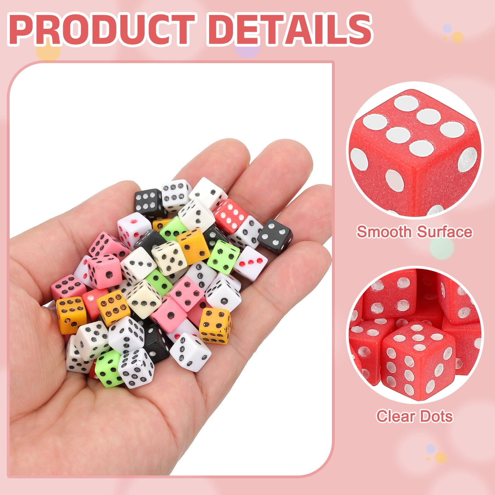 500Pack Mini Dice, 8mm/0.31" Acrylic Tiny Six Side Game Dot Square Dice Bulk for Table Board Game Party Activities, Red/White