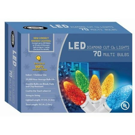 Good Tidings GTL20714 Light Set LED C6 70 Diamond Cut Multi-Colored Lights on a White Wire