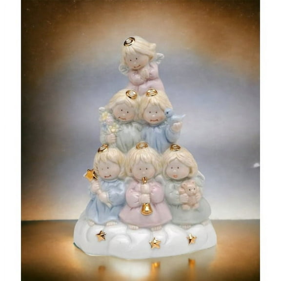 Ceramic Angel Tree Music Box 4x3.25x5.75 Jesus Loves The Little Children Gift