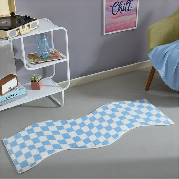 18" W x 55" L Wavy Blue Accent Rug