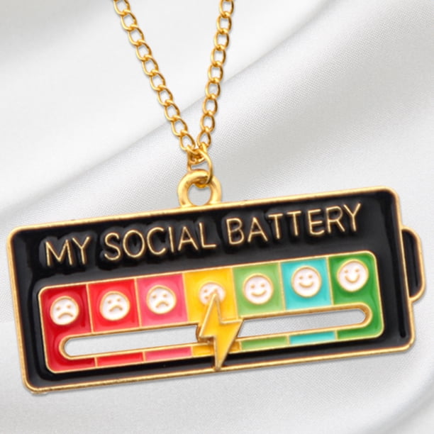 Social Battery Pin Lapel Emotional Pin para todas las ocasiones (Power Necklace-Black)