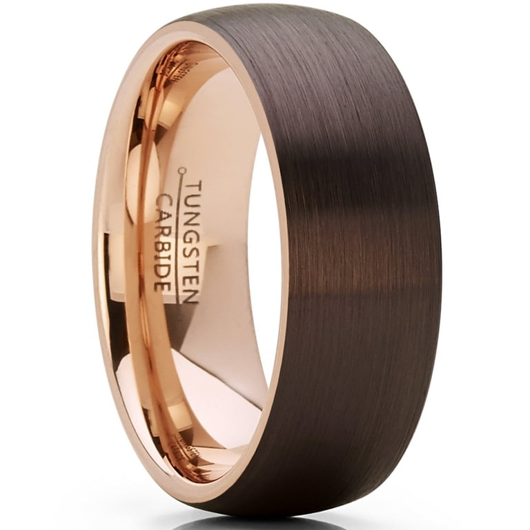 Metal Masters Men's Chocolate Brown and Rose Tone Tungsten Carbide