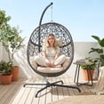thumbnail image 3 of RADIATA Hanging Egg Chair with Stand, Outdoor Indoor Wicker Swing Chair, 450Lbs Nest Chair with Cushions, All-Weather Patio Hammock Seat for Porch Balcony Garden, Beige, 3 of 8