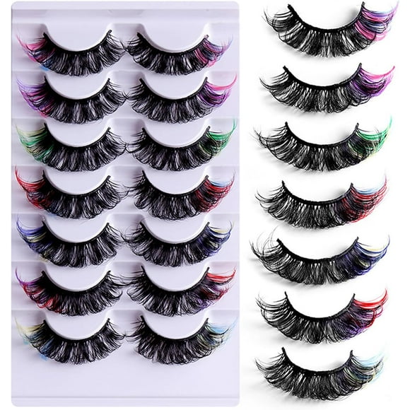 AIR-Colored Lashes 20mm Strip False Eyelashes Kit with Color Fluffy 8D Thick Volume Lash Tint Curly Rainbow Fake Eye Lashes 7 Pairs Multi Pack