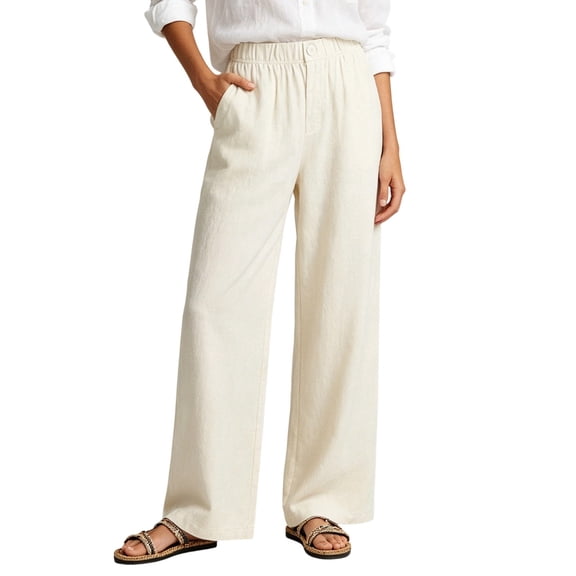 Rhuody Women'S Pants Straight Leg High Waist Summer Straight Lit Pants Lightweight Long Trouser Soft Office Daily Wear Beige L