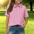 thumbnail image 2 of Boys Girls Short Sleeve Polo Shirt Cute Summer T-Shirts Striped Polo Shirts Hot Pink 110, 2 of 6