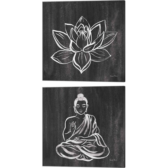 Great Art Now Lotus & Buddha Gray by Farida Zaman 2 Piece Canvas Art Set Each 14W x 14H