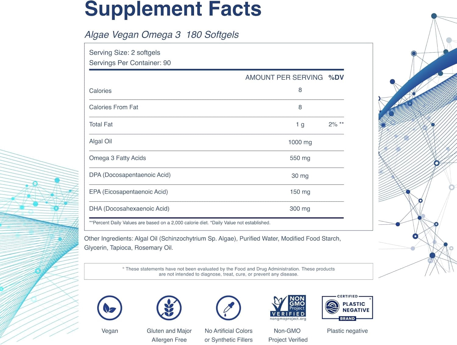 Tahiro Vegan Omega-3 Softgels. Serving Size 1000mg Includes DPA , DHA & EPA Plant Based Supplement. Nutrients for Men, Women, Kids, and Pregnant Women.