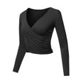 thumbnail image 2 of A2Y Women's Long Sleeve Deep V Neck Cross Wrap Crop Top T Shirts Black S, 2 of 6