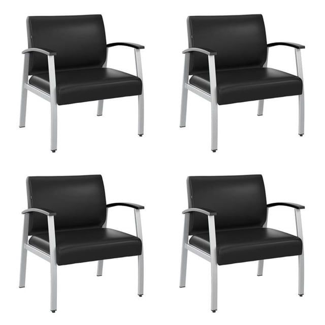 Pemberly Row Ensemble de 4 Chaises d'Appoint pour Salle d'Attente en Vinyle Noir