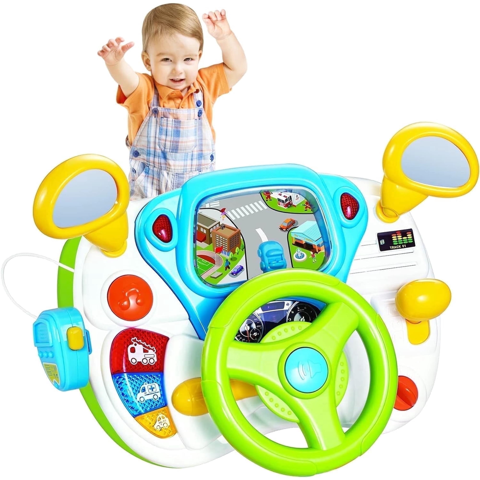 Toddler Steering Wheel Toy, Turn and Learn Driver Toy with Light and Sound, Role-Play Toy for Baby