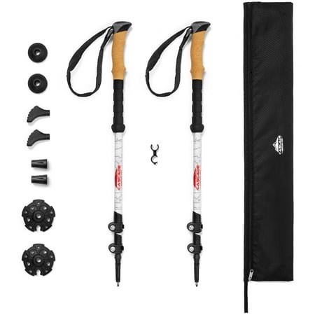 Cascade Mountain Tech Carbon Fiber Quick Lock Cork Grip Trekking Poles - Walking or Hiking Stick