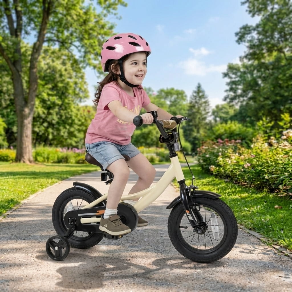 Redsmile Kids Bike 12 Inch with Removable Training Wheels for Boys Girls Ages 3-4, Sport Bicycle with Adjustable Seat, Rubber Wheels, 145 lb Capacity, Coaster Brake Toddler Bicycle, Beige