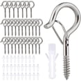 thumbnail image 1 of 30 Piezas Ganchos de Tornillo Ganchos de Techo Ganchos de Tornillo para Exteriores con Hebilla de Seguridad para Colgar en la Pared o el Techo,Plata, 1 of 5