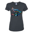 thumbnail image 2 of Trippy California Rainbow Neon Wolf Mountain Silhouette | Womens Animal Lover Graphic T-Shirt, Charcoal, Medium, 2 of 4