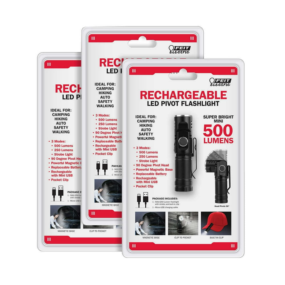 Feit Rechargeable Mini LED Flashlight, 3pack