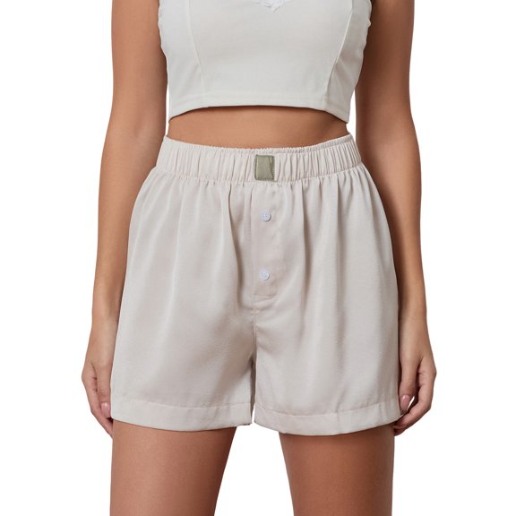 Baby Sweetie Women Summer Satin Shorts Fashion Elastic Waist Button Front Wide Leg Loungewear Going Out Pants