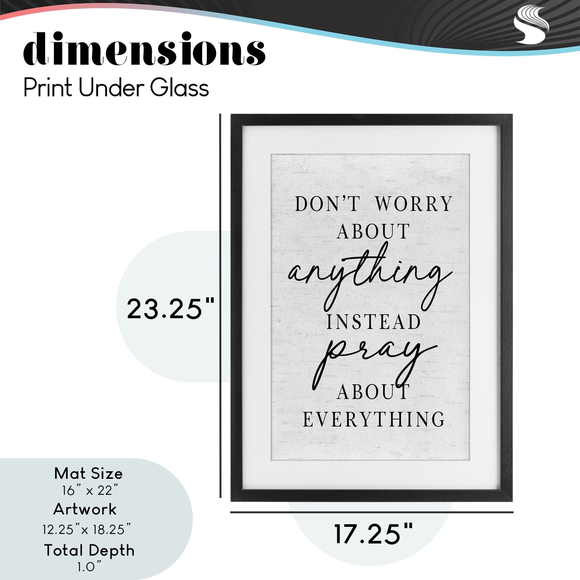 Pray Instead Of Worry Black Framed Print Under Glass, design by Lettered and Lined