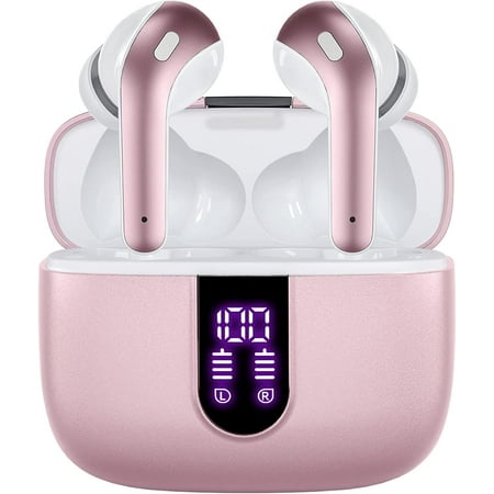 TAGRY Bluetooth Headphones True Wireless Earbuds, IPX5 Waterproof In-Ear Earbuds with Mic with Noise Cancelling and Wireless Charging (Pink) for iPhone 13 Pro Max XS XR Samsung Android