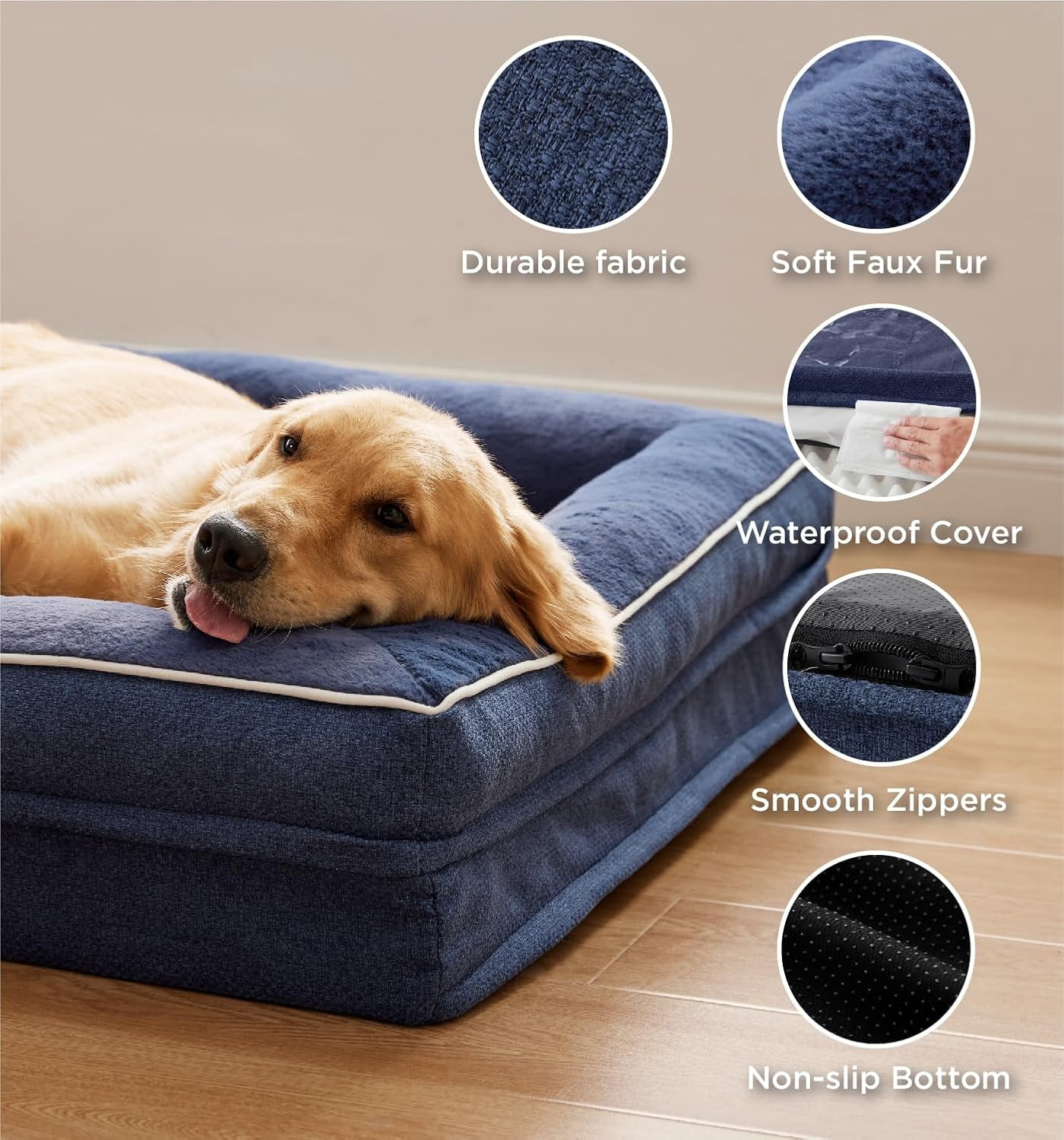 Orthopedic Dog Bed for Extra Large Dogs, Supportive Foam XL Pet Bed Sofa with Washable Removable Cover, Waterproof Large Dog Couch Bed, Non-Slip Bottom and Egg-Crate Foam, Grey