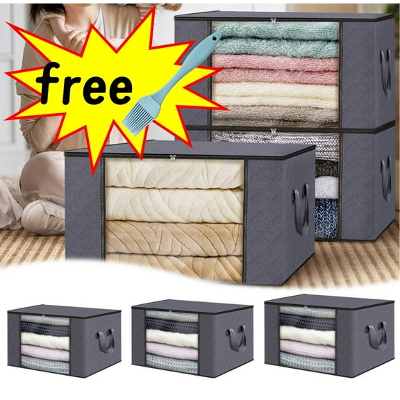 Wzzjkit Closet Storage Bins, Heavy Duty Clothing Storage Bags with Reinforced Handles, Extra Large Storage Bags for Clothes, Thickened Double Zipper for Space Saving Travel