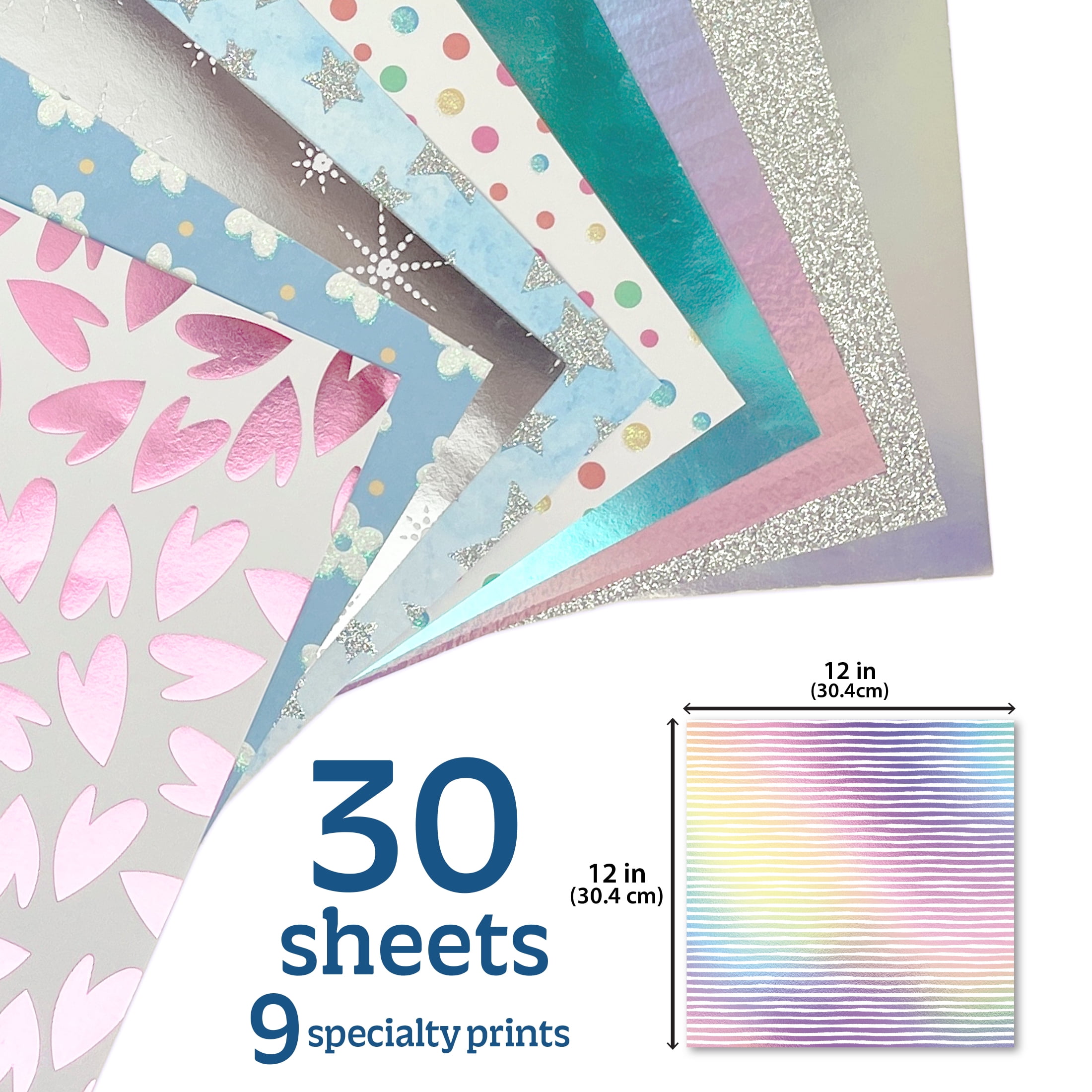 Hello Hobby 12" x 12" Specialty Craft Paper, Pattern Cardstock for Scrapbooking and Crafts, 30 Sheets