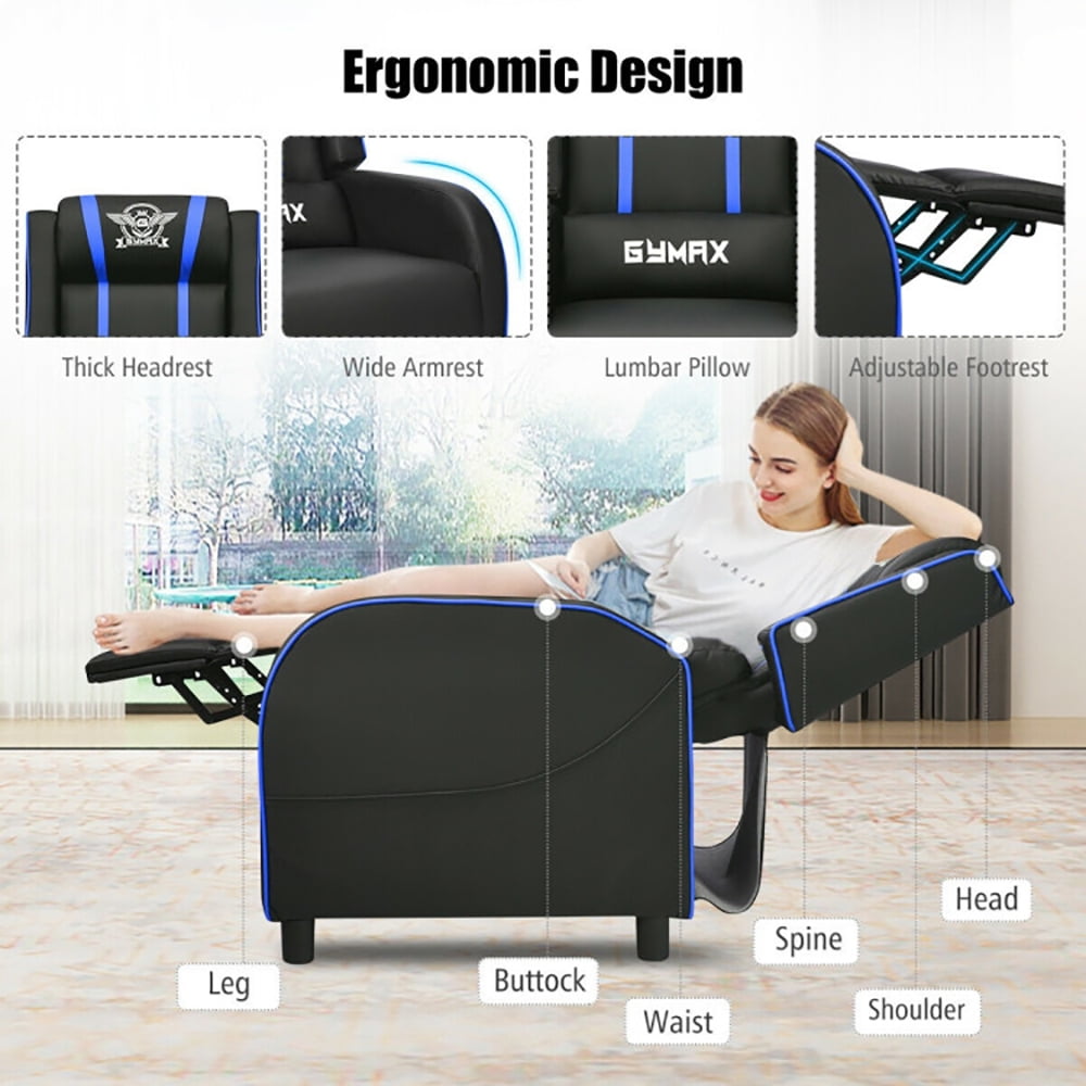 Finihen Massage Recliner Chair, Massage Racing Gaming Single Recliner Chair, for Gaming Room, Home Theater, Blue Finihen Massage Recliner Chair, Massage Racing Gaming Single Recliner Chair, for Gaming Room, Home Theater, Blue