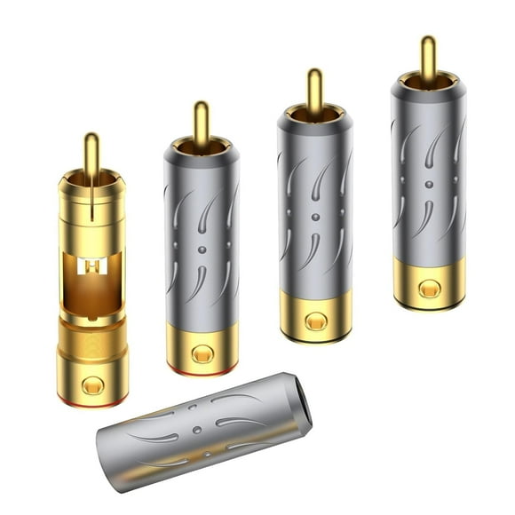 Viborg VR109G Fiches Mâles RCA Haut de Gamme, Connecteurs RCA Plaqués Cuivre Or Pur (VR109G, Plaqué Or)