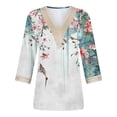 thumbnail image 3 of Lovskoo 2024 3/4 Length Sleeve Womens Tops Spring Summer Tops V Neck Shirts Lace Flowers Print Tunic Tops Casual Blouses Green 5XL, 3 of 5