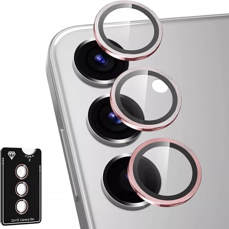 ELEHOLD for Samsung Galaxy S25 FE Camera Lens Protector, Ultra Thin Scratch Resistant 9H Tempered Glass with Aluminum Metal Circle Camera Screen Protector Cover Accessories,Rosegold