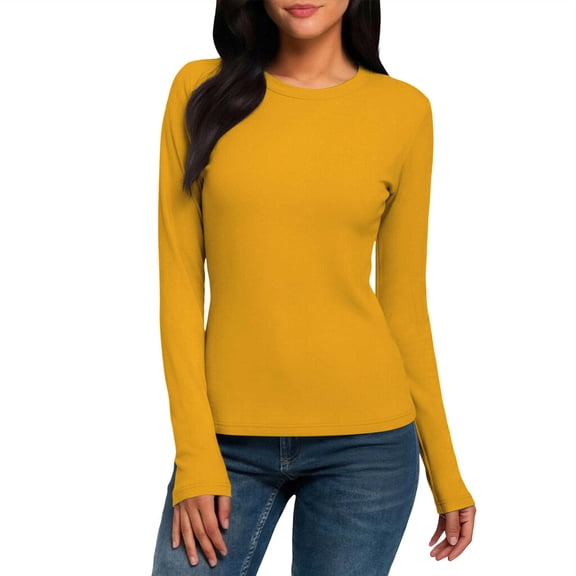 BUIGTTKLOP Going out Tops for Women Long Sleeve Shirts Crewneck Sretchy Undershirts Slim Fitted Tight Tees