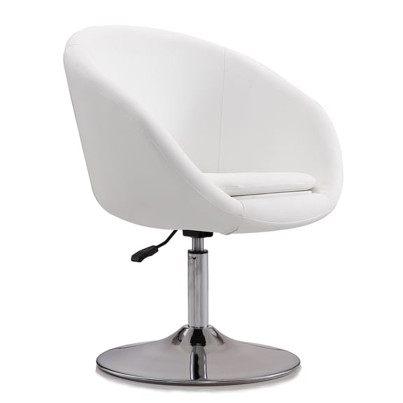 JERFIT Modern Swivel Accent Chair with Adjustable Height, White Faux Leather Upholstered Lounge Chair for Living Room, Office