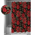 thumbnail image 3 of 72x78 Inch Shower Curtain Christmas Poinsettia Bathroom Decor Waterproof Fabric Bathtub Bath Curtains Decorative Xmas Floral Botanical Red Black Extra Long Shower Curtain Set with Hooks, 3 of 6