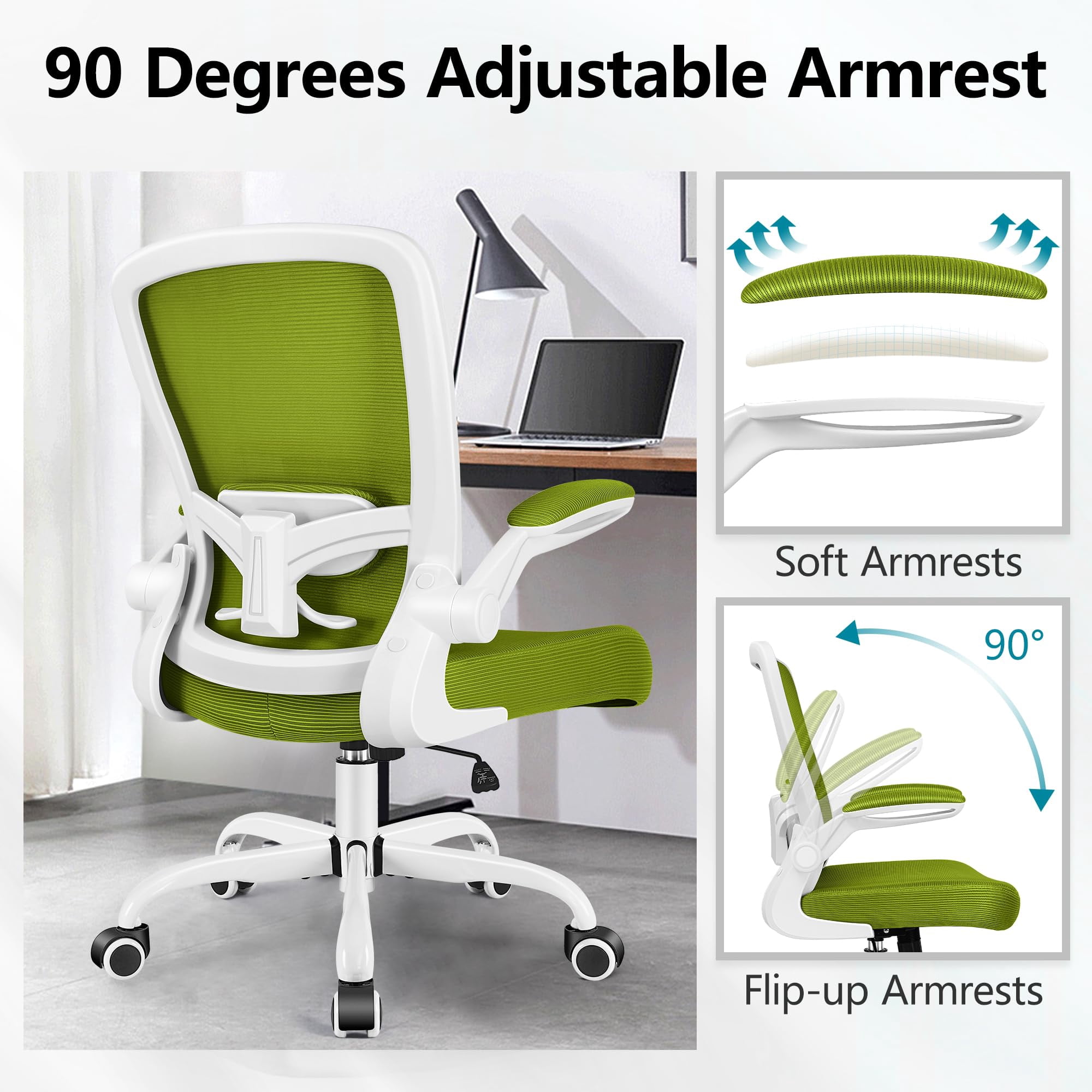 Office Chair, Ergonomic Desk Chair Breathable Mesh Chairs Adjustable High Back Lumbar Support Flip-up Armrests, Executive Rolling Swivel Comfy Computer Chairs Home Office Black