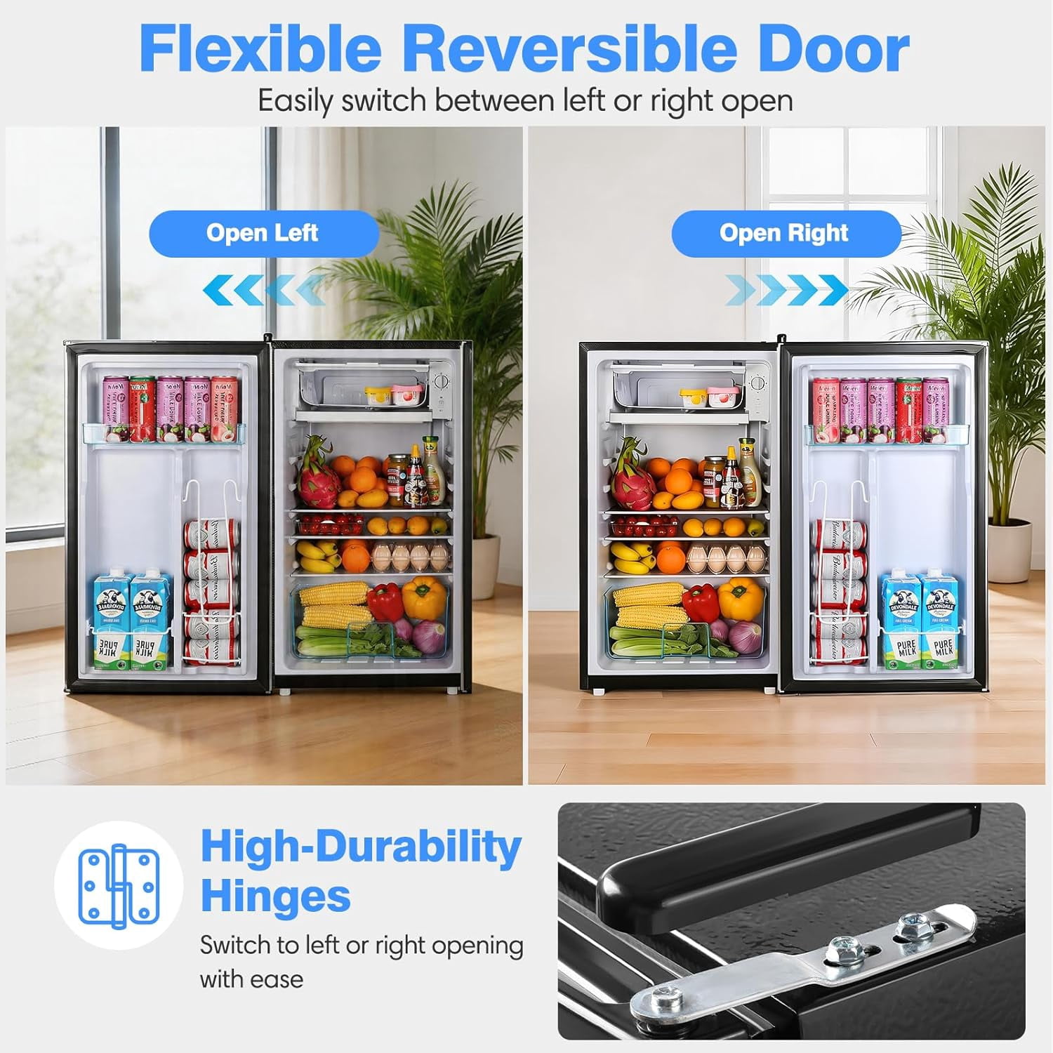 OSTBA 3.2 Cu.Ft Mini Fridge with Freezer, Single Door Compact Refrigerator with Adjustable Thermostat, Low Noise, Removable Glass Shelves, Large Capacity for Bedroom, Dorm, Office,Silver