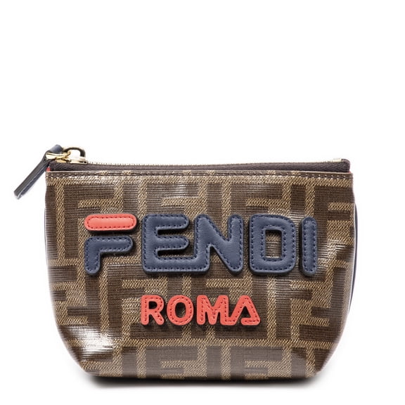 Pre-Owned Fendi Brown Fendi x Fila Collab Zippy Coin Pouch Handbag Zucca Coated Canvas