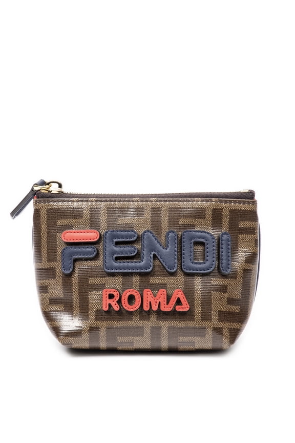 Pre-Owned Fendi Brown Fendi x Fila Collab Zippy Coin Pouch Handbag Zucca Coated Canvas