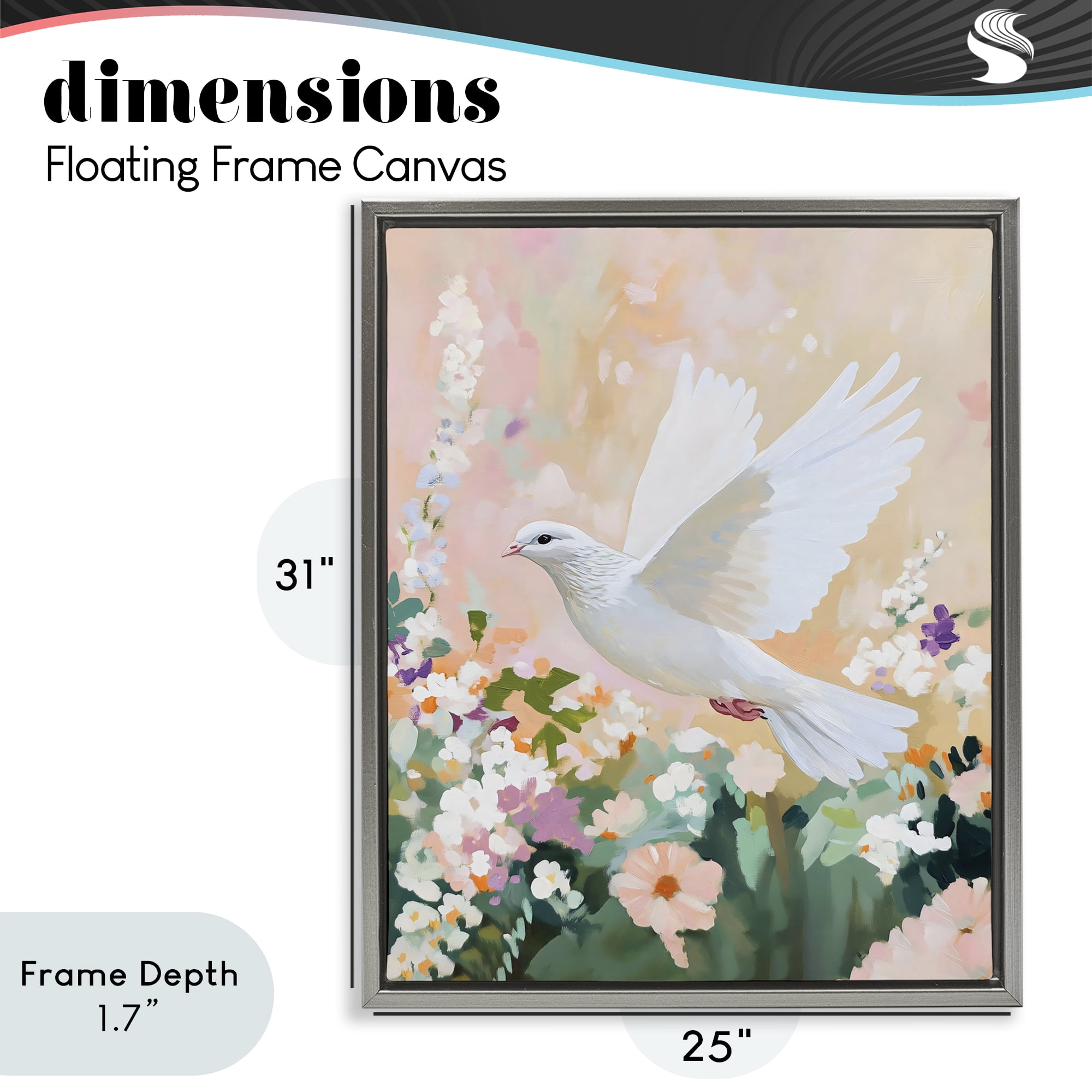 Stupell Industries White Dove Among Spring Blooms Gray Framed Floater Canvas Wall Art, design by The Prints Vibe