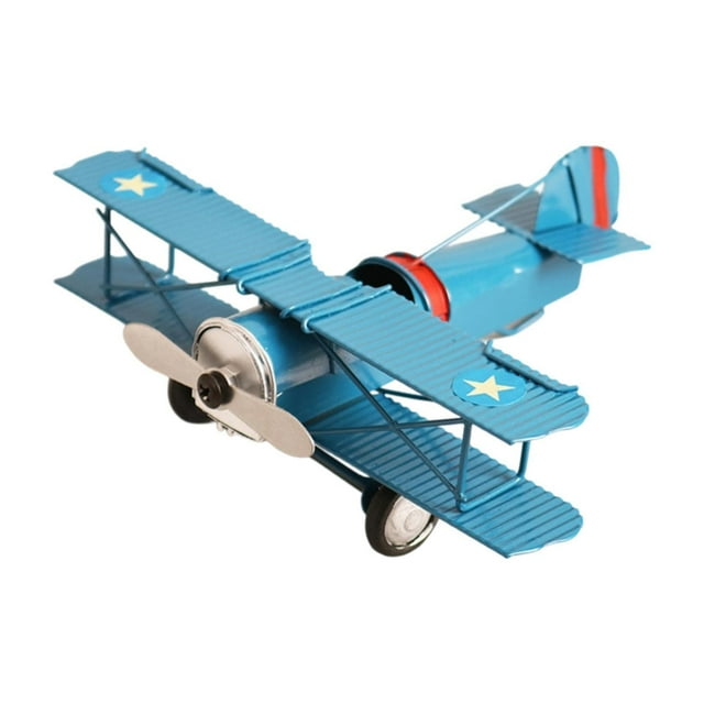 Modelo de avión de hierro, modelo de helicóptero, accesorio para fotos, juguete para niños, aeronave artesanal Azul
