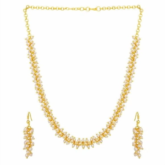 Astonish Gold Plated Wedding Jewellery Pearl Necklace Set With Earring For Women