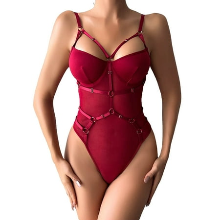 Yuhangmm Women s Sling Solid Color Stitching Bandage Lingerie Suspender Stockings for Women Lingerie